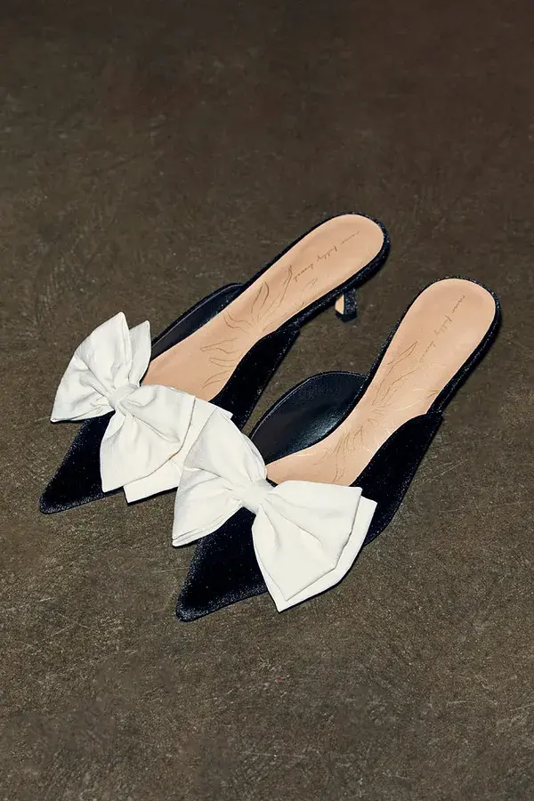 never fully dressed Black Velvet Bow Mules