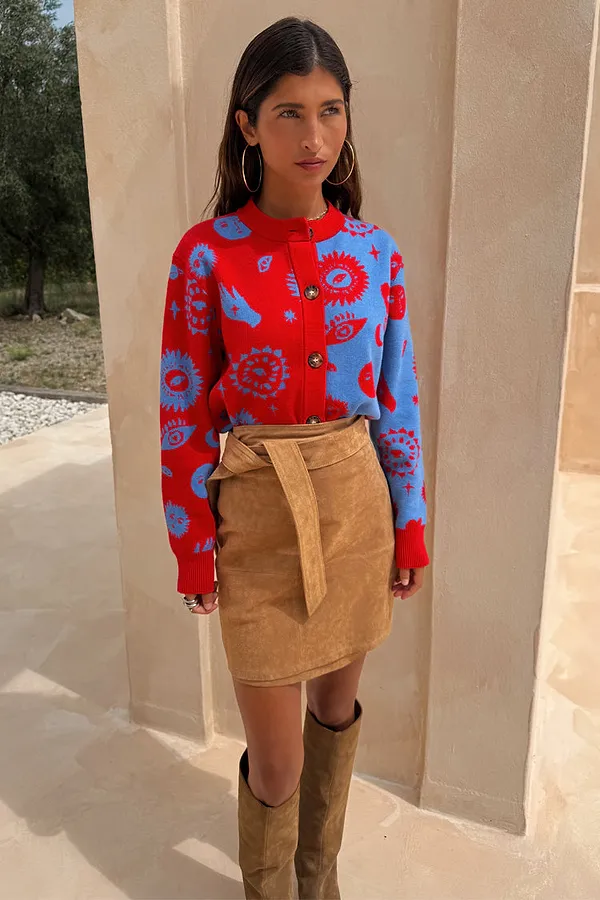 Never Fully Dressed Blue And Red Holly Cardigan