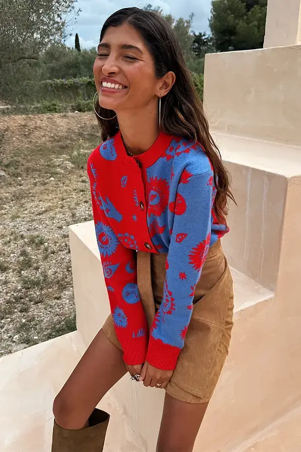 never fully dressed Blue and Red Holly Cardigan