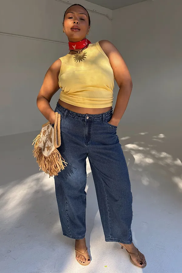 Never Fully Dressed Blue Studded Barrel Jeans