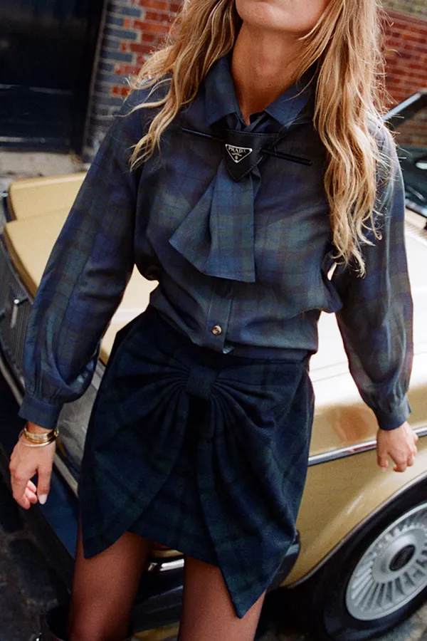 never fully dressed Blue Tartan Shirt with Bow