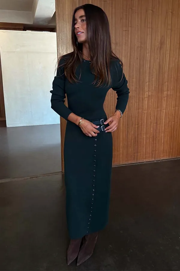 Never Fully Dressed Bottle Green Stud Sammie Dress