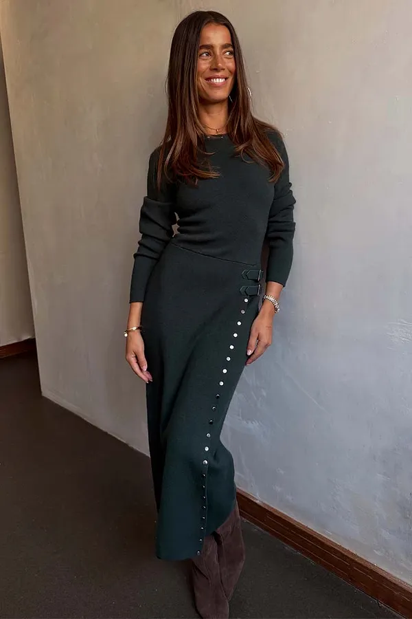 never fully dressed Bottle Green Stud Sammie Dress