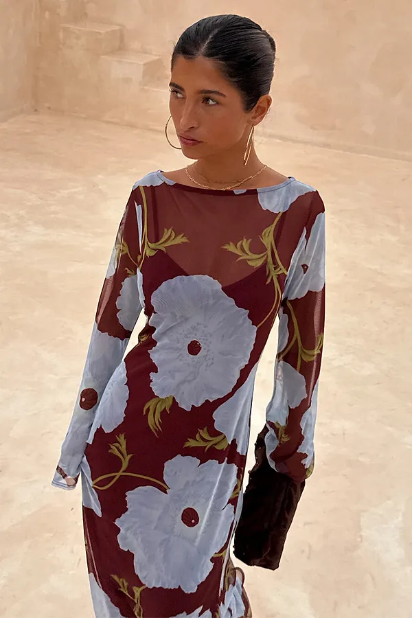 Never Fully Dressed Burgundy & Blue Poppy Aria Dress