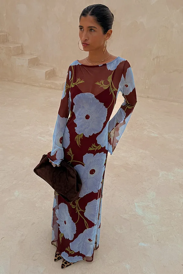 Never Fully Dressed Burgundy & Blue Poppy Aria Dress