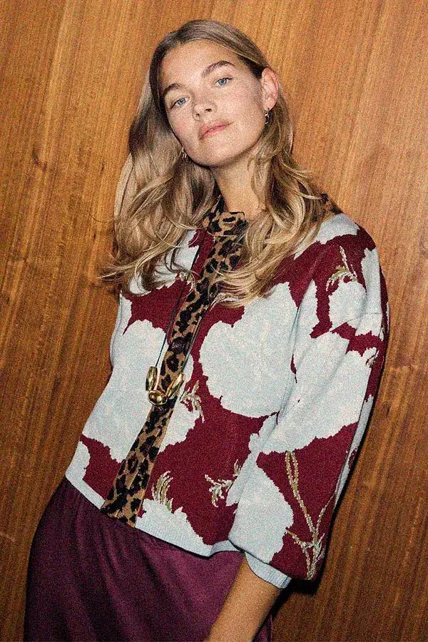 never fully dressed Burgundy & Blue Poppy Cardigan