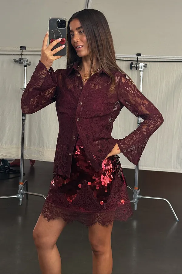 Never Fully Dressed Burgundy Lace Shirt