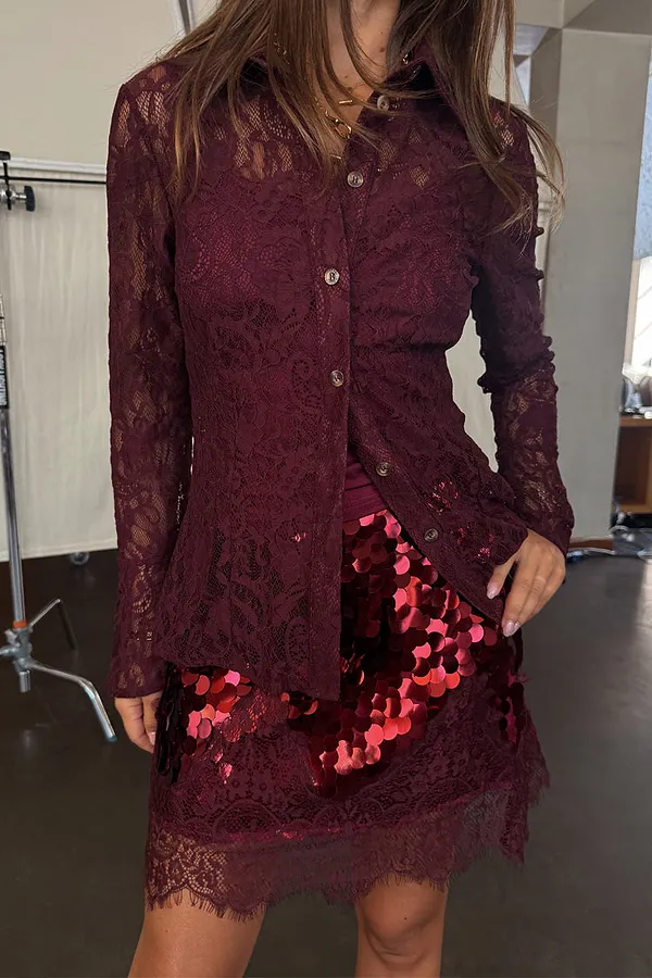 never fully dressed Burgundy Lace Shirt