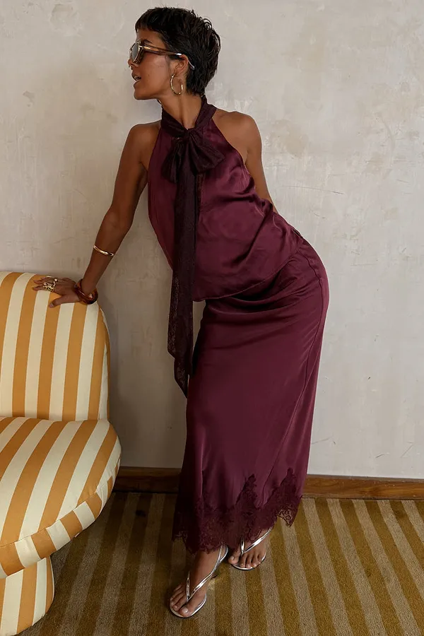 Never Fully Dressed Burgundy Maeva Midi Skirt