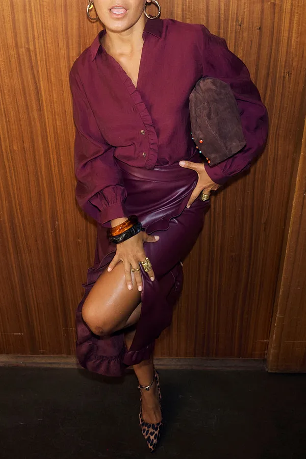 Never Fully Dressed Burgundy Ruffle Miley Shirt