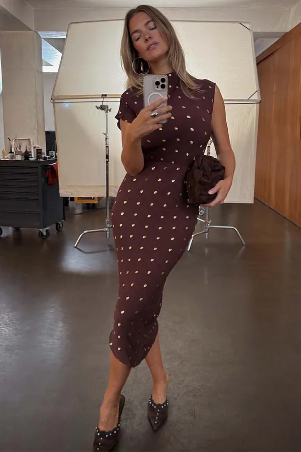 Never Fully Dressed Chocolate Plisse Desiree Dress