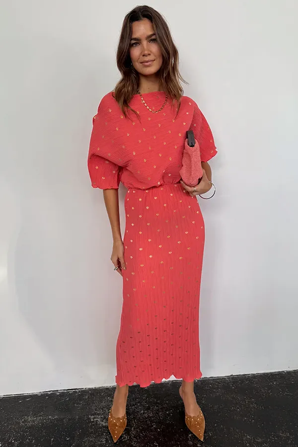 Never Fully Dressed Coral Plisse Tilly Dress