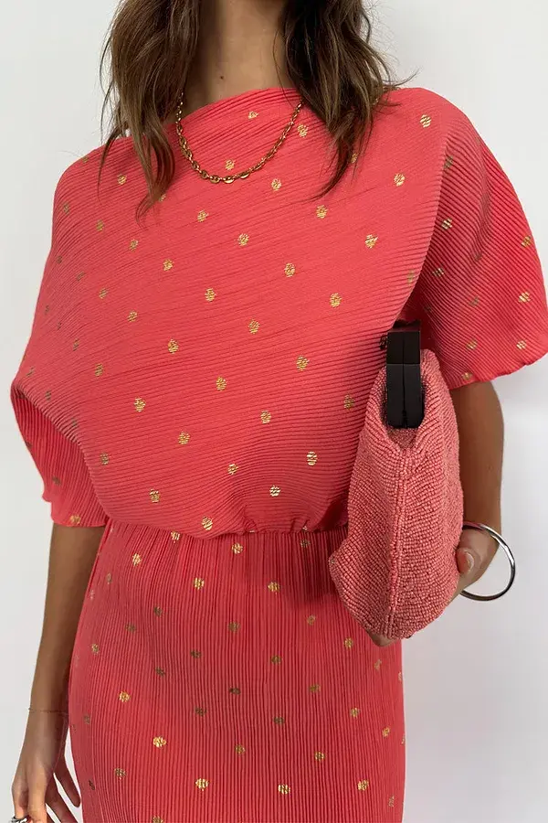 Never Fully Dressed Coral Plisse Tilly Dress