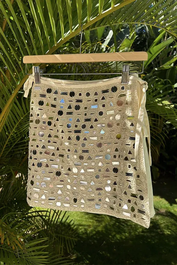 Never Fully Dressed Cream Beaded Mirror Skirt