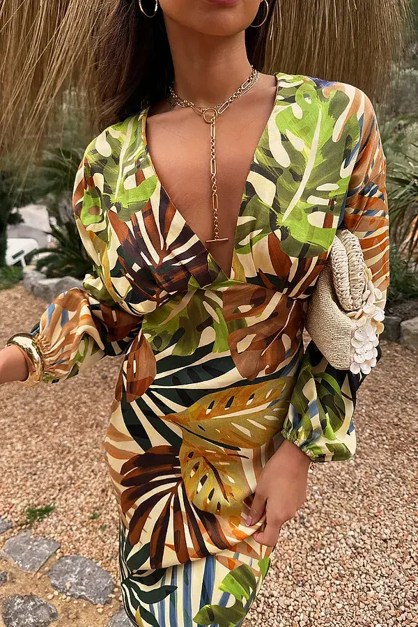 Never Fully Dressed Cream Palm Leaf Emma Dress