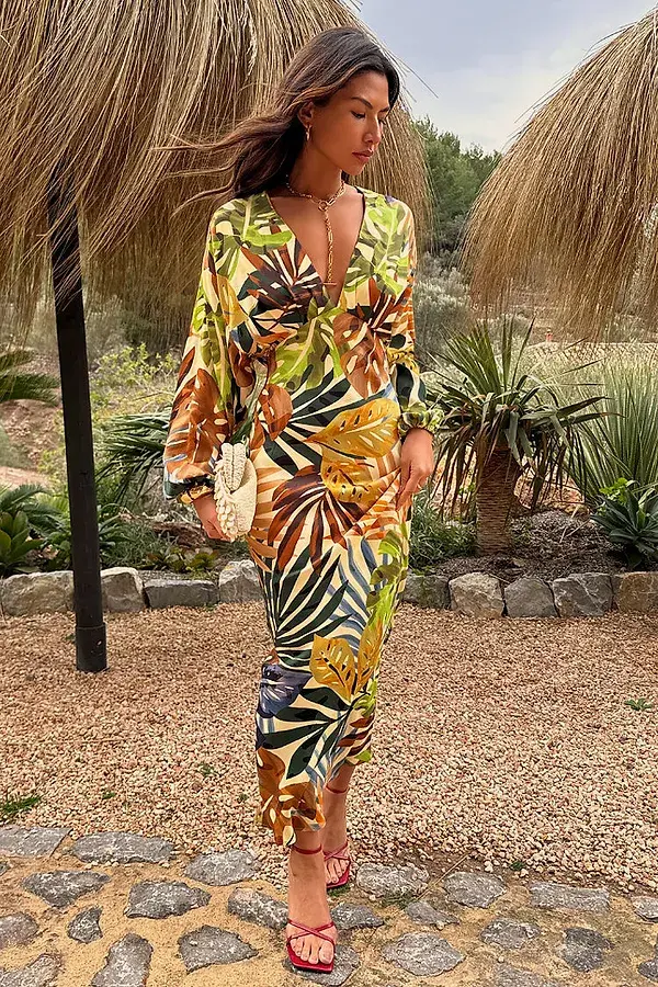 Never Fully Dressed Cream Palm Leaf Emma Dress