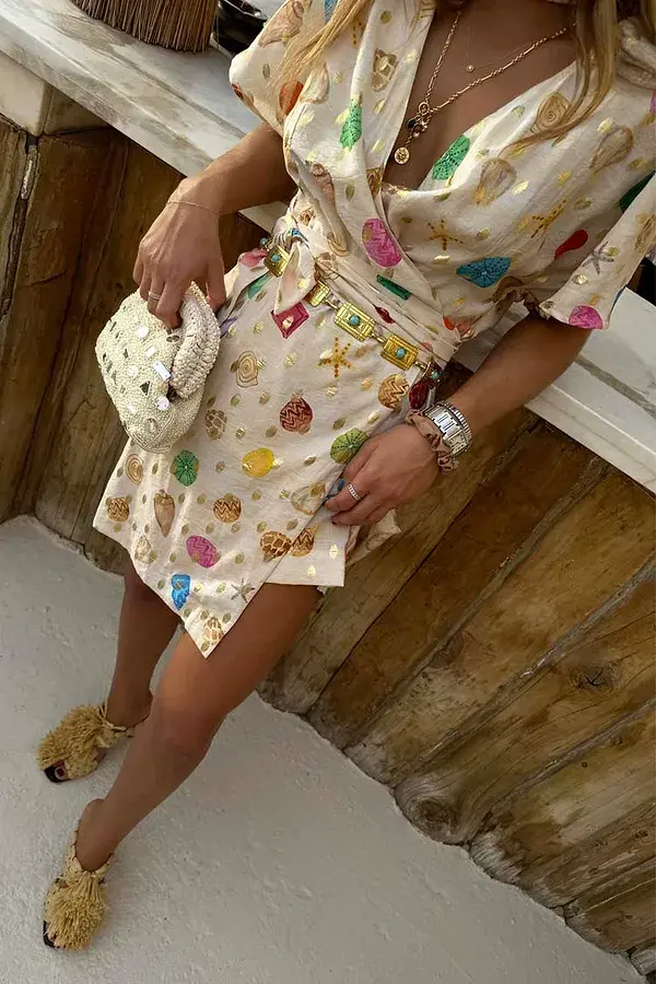 Never Fully Dressed Cream Shell Mini Wrap Dress