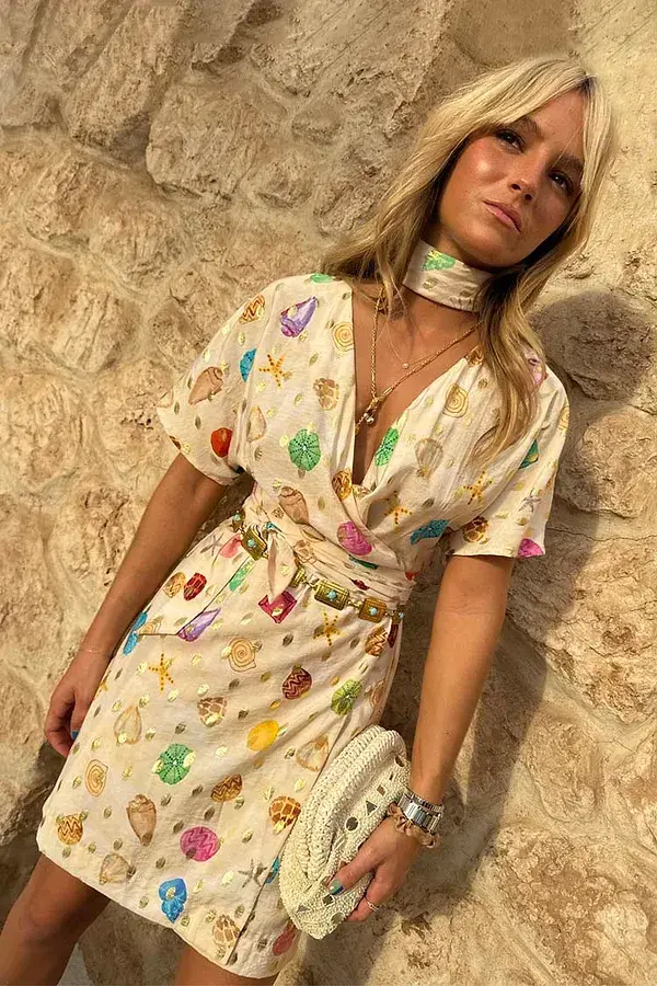 never fully dressed Cream Shell Mini Wrap Dress