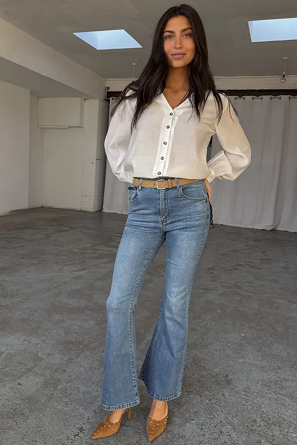 Never Fully Dressed Denim Flare Scallop Jean