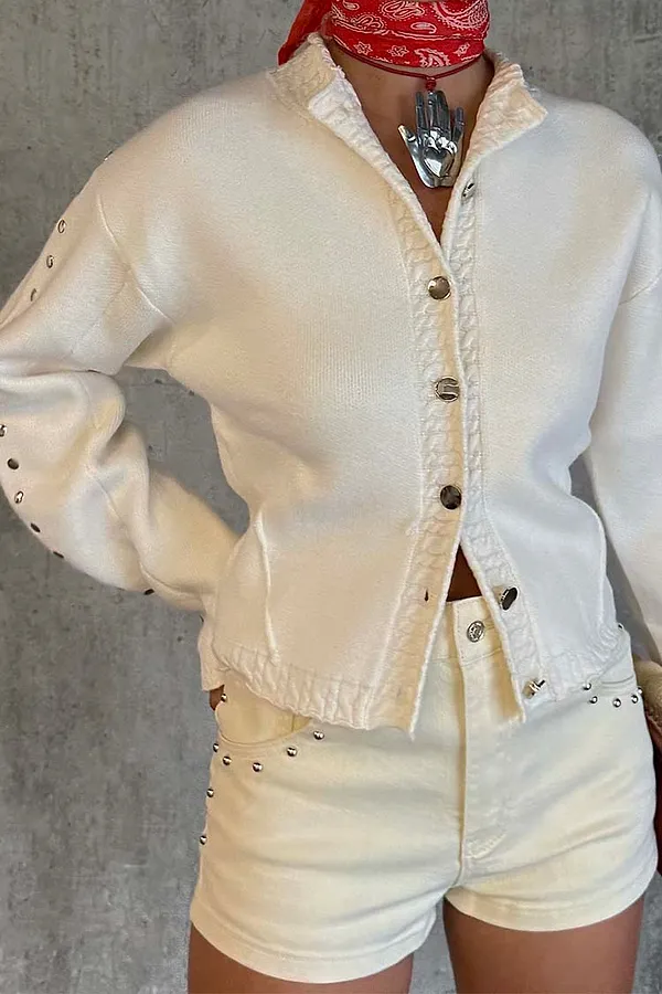 Never Fully Dressed Ecru Studded Cardigan