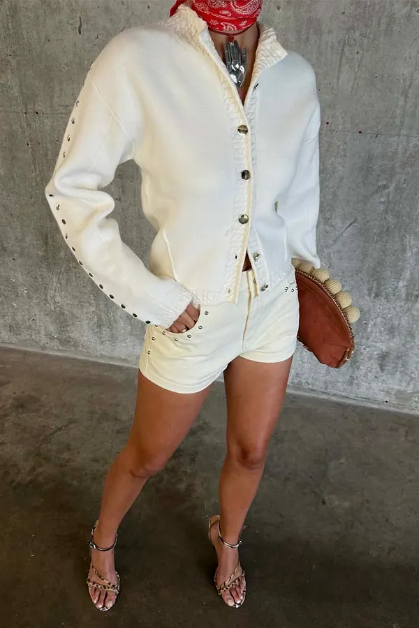 Never Fully Dressed Ecru Studded Cardigan
