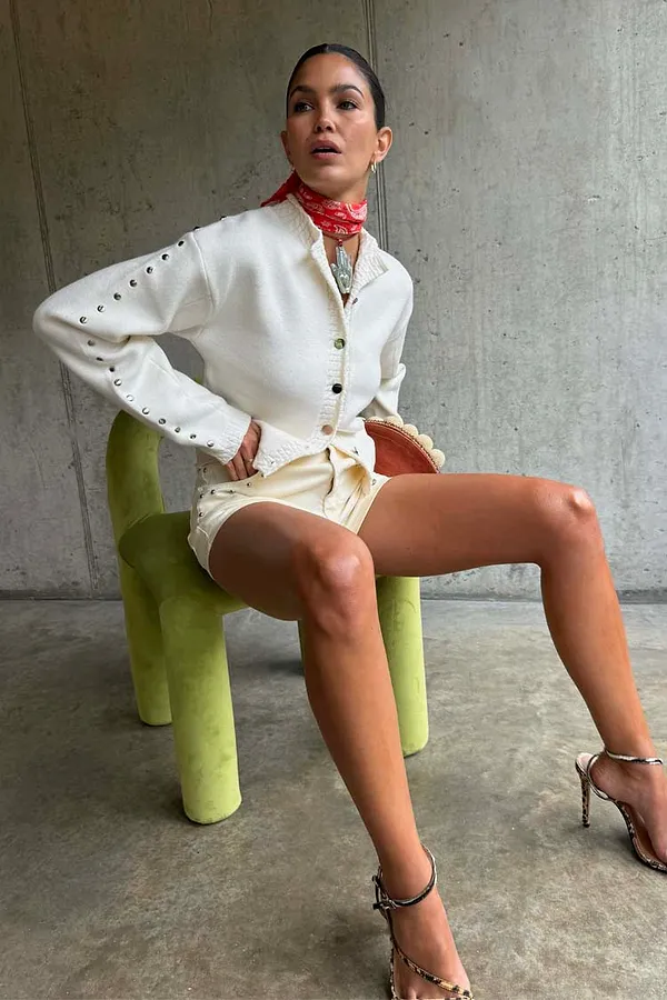 Never Fully Dressed Ecru Studded Cardigan