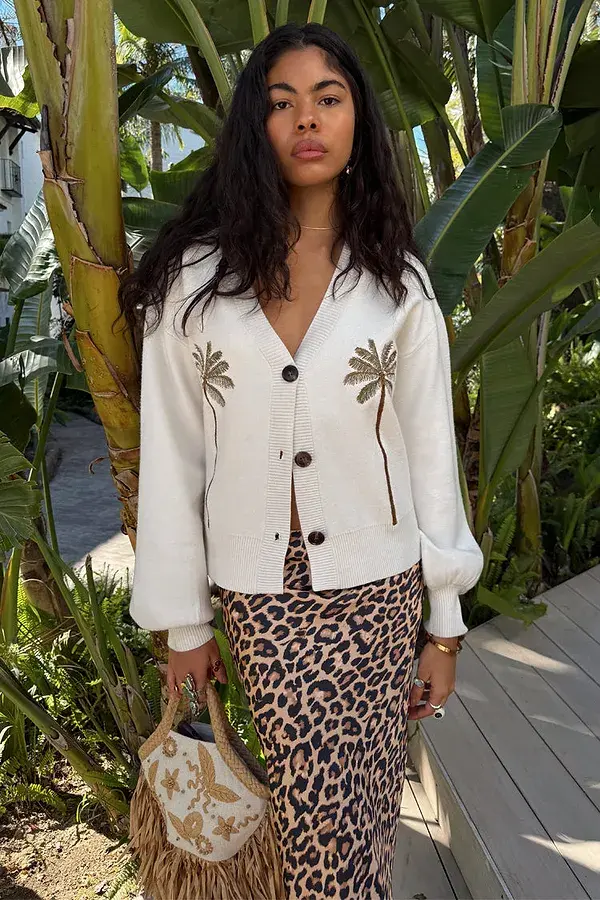 Never Fully Dressed Embroidered Palm Boob Cardigan