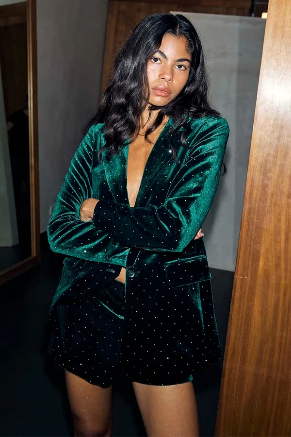 Never Fully Dressed Emerald Velvet Blazer