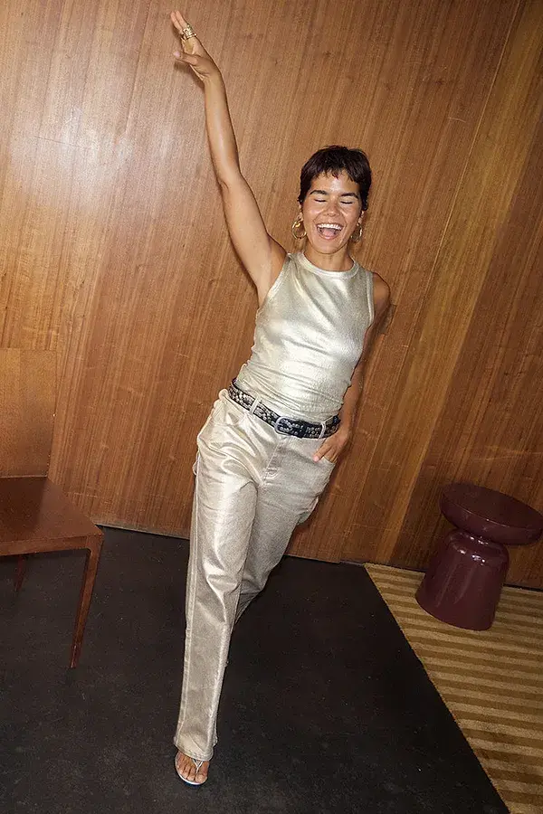 Never Fully Dressed Gold Ribbed Tank Top