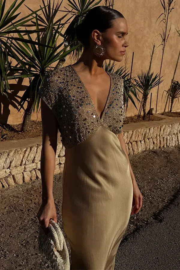 never fully dressed Gold Sequin Elodie Dress