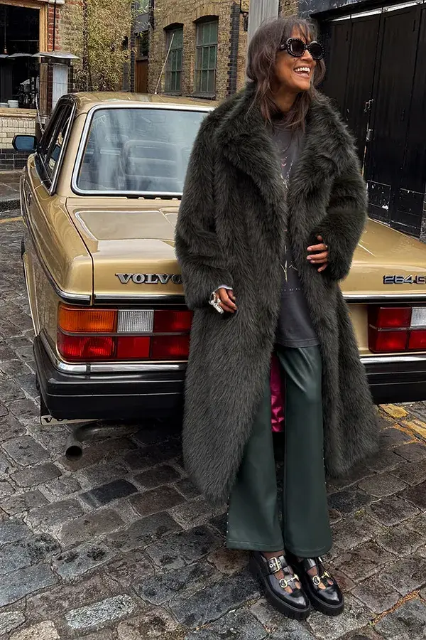 Never Fully Dressed Green Faux Fur Coat