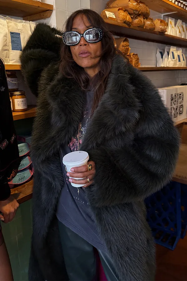 Never Fully Dressed Green Faux Fur Coat