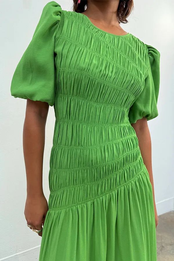 Never Fully Dressed Green Shirred Nara Dress