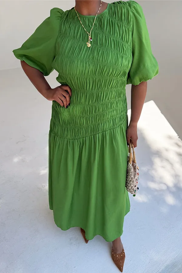 Never Fully Dressed Green Shirred Nara Dress