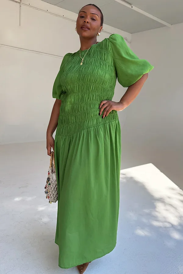 never fully dressed Green Shirred Nara Dress