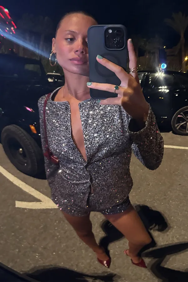 Never Fully Dressed Gunmetal Alexa Sequin Cardigan