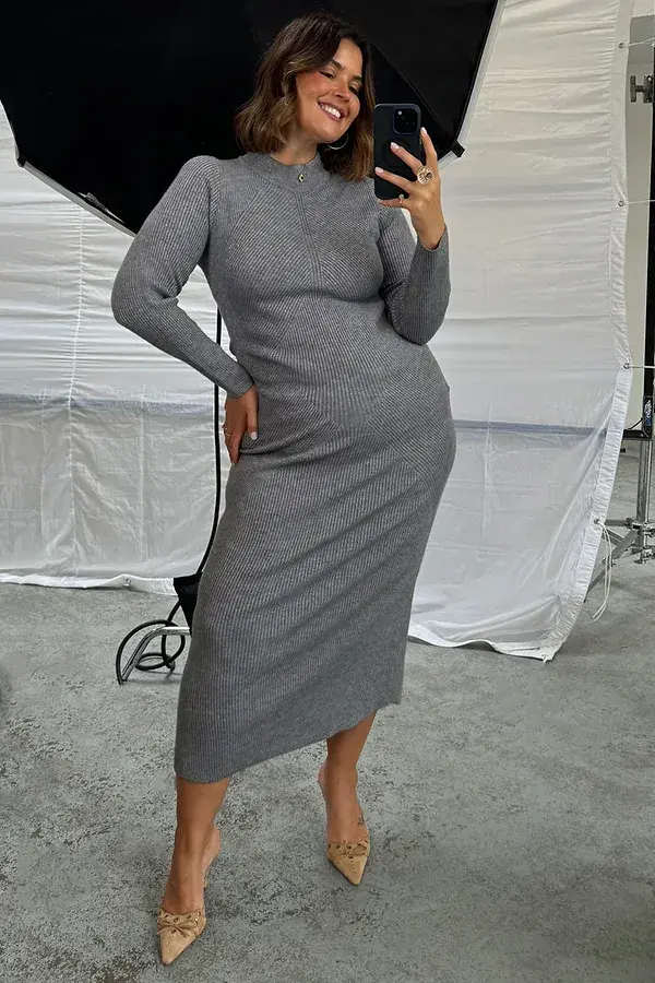Never Fully Dressed Gunmetal Rib Knit Suki Dress