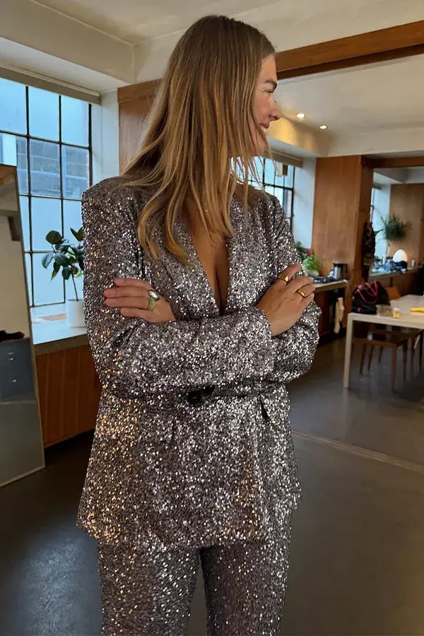 Never Fully Dressed Gunmetal Sequin 54 Blazer