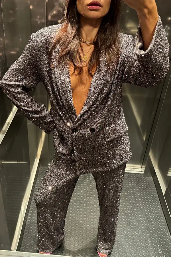 Never Fully Dressed Gunmetal Sequin 54 Blazer