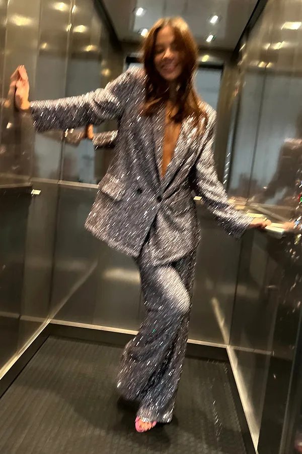 Never Fully Dressed Gunmetal Sequin 54 Blazer