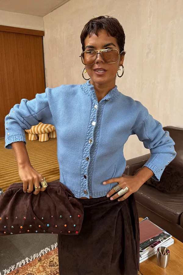 Never Fully Dressed Ice Blue Studded Cardigan