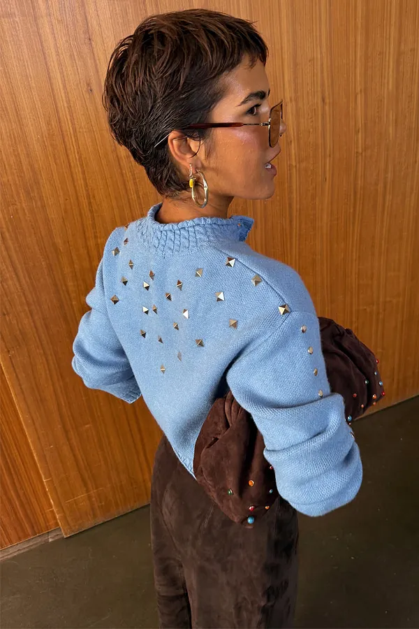 never fully dressed Ice Blue Studded Cardigan
