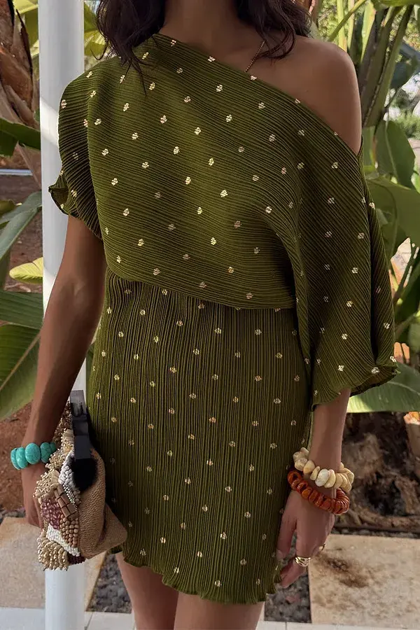 Never Fully Dressed Khaki Mini Plisse Tilly Dress