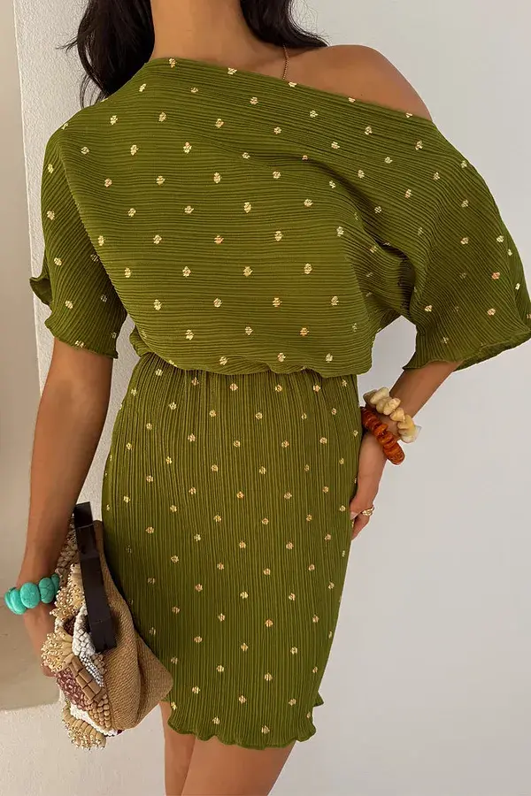 Never Fully Dressed Khaki Mini Plisse Tilly Dress