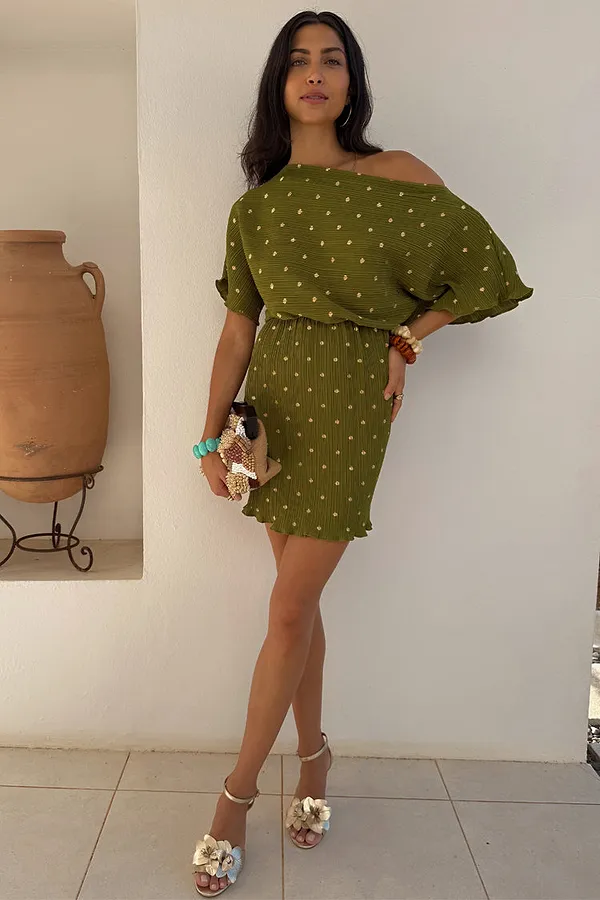 never fully dressed Khaki Mini Plisse Tilly Dress