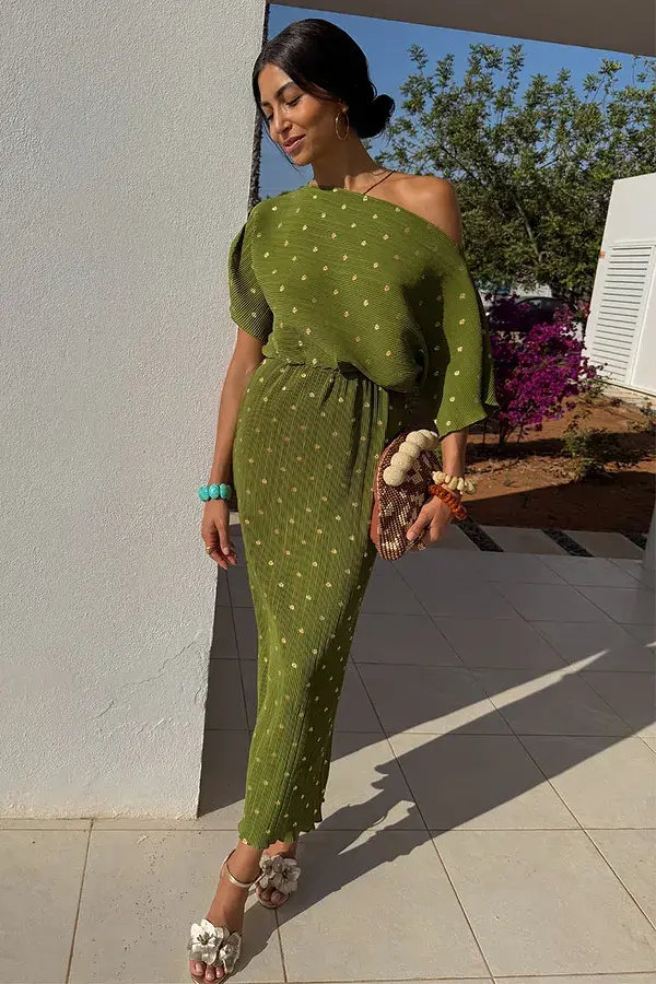 Never Fully Dressed Khaki Plisse Tilly Dress