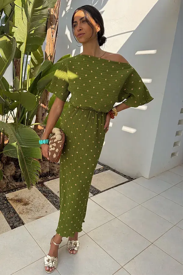 Never Fully Dressed Khaki Plisse Tilly Dress