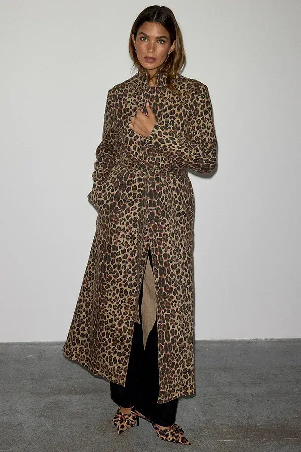 Never Fully Dressed Lucia Leopard Denim 55 Coat