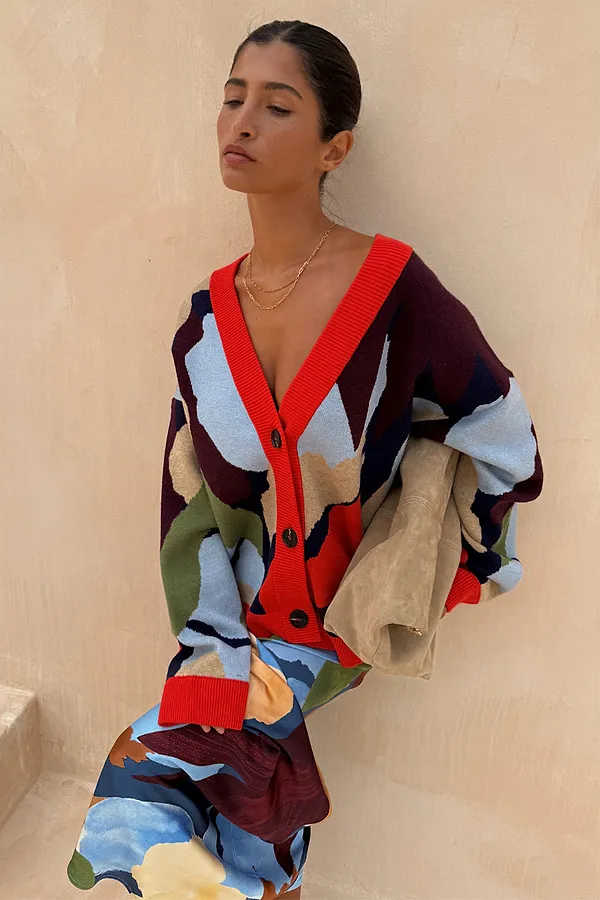 never fully dressed Navy Abstract Callie Cardigan