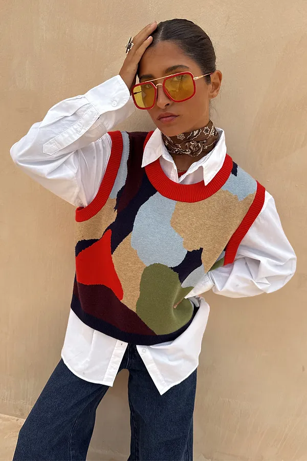 never fully dressed Navy Abstract Knit Tank